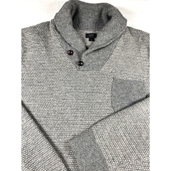 J Crew Sweater Mens L Gray Lambs Wool Shawl Collar Birdseye Chest Pocket Preppy - Picture 1 of 9